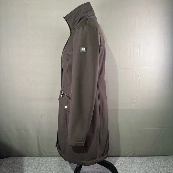 Eliza J Jacket Women’s XS Trench Coat Midi Classic Preppy Fleece Lined Zip Black - Picture 2 of 15